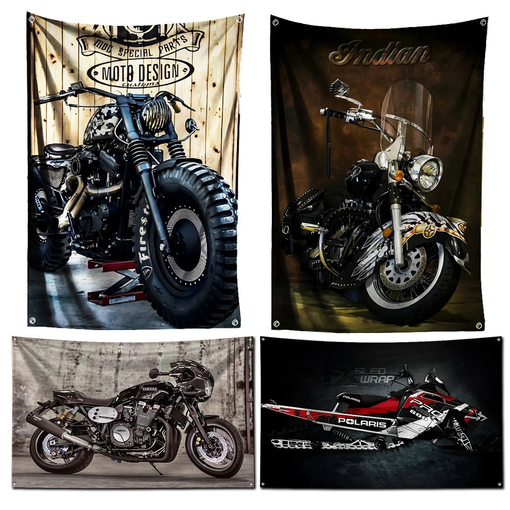 3x5 Ft Motorcycle on the way Banner Flag Motorcyclist Poster Wall AD Vintage Sign Dark Motor Car Man Cave Garage Pub Club Bar