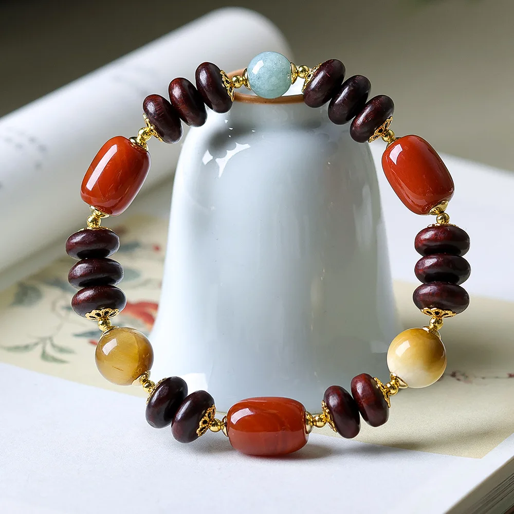 

Winter New Original Cultural Games Blood Sandalwood Abacus Bead Bracelet Tiger's Eye Chinese Multi-Precious String