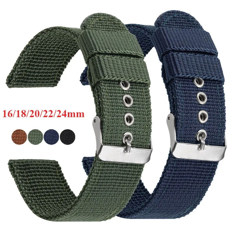 Bracelet de montre en Nylon marron vert noir, militaire décontracté, Bracelet de Sport de l'armée, ceinture de remplacement 16mm 18mm 20mm 22mm 24mm