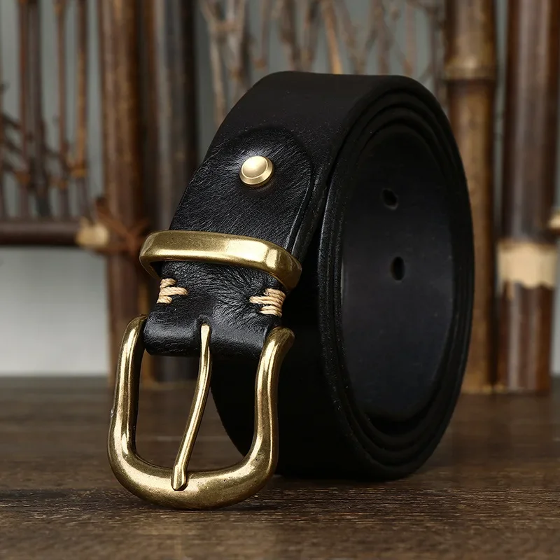 3.8CM Pure Cowskin Men Belt High Quality Luxury Genuine Leather Brass Buckle Strap Male Jeans Designer Belts for Man