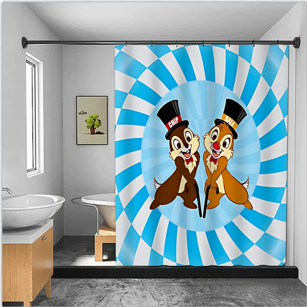 Cute Chip-n-Dale Shower Curtain Waterproof Polyester Fabric Paint Colorful Bath Curtains Home Bathroom Decor Curtain With Hook