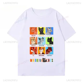 戰士貓男女款100%純棉可愛T卹,中性款,可愛寵物愛好者T卹,圓領短袖,尺寸XS-3XL,Y2K風格服裝 10 最佳銷售 戰士貓 - №5