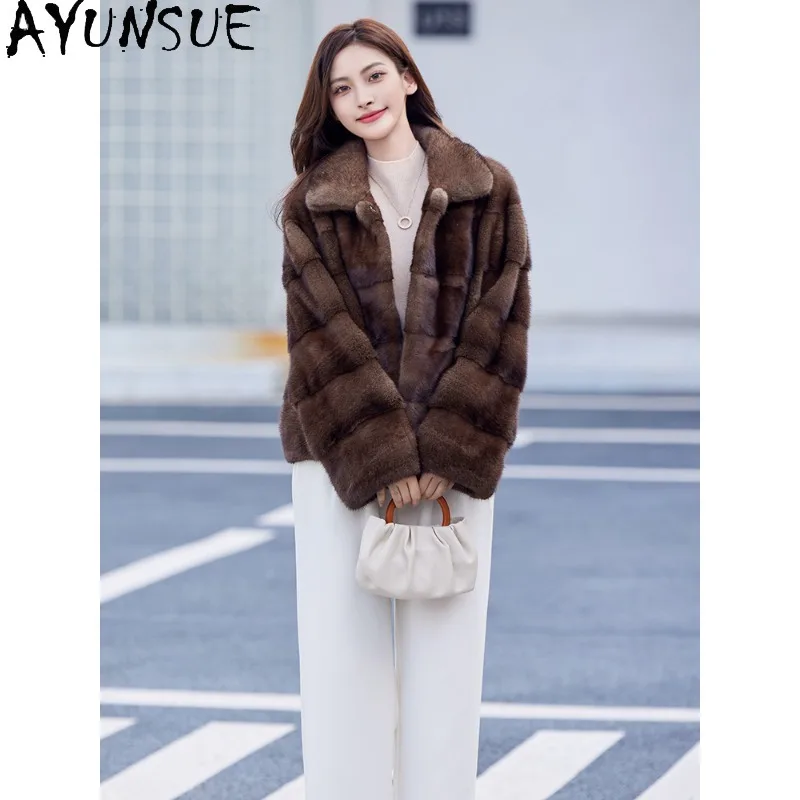 AYUNSUE manteaux de fourrure de vison pour femme 2025 manteaux d'hiver courts pour femme tenue de bureau vêtements de femme de luxe de haute qualité Шуба Ж Jayacud