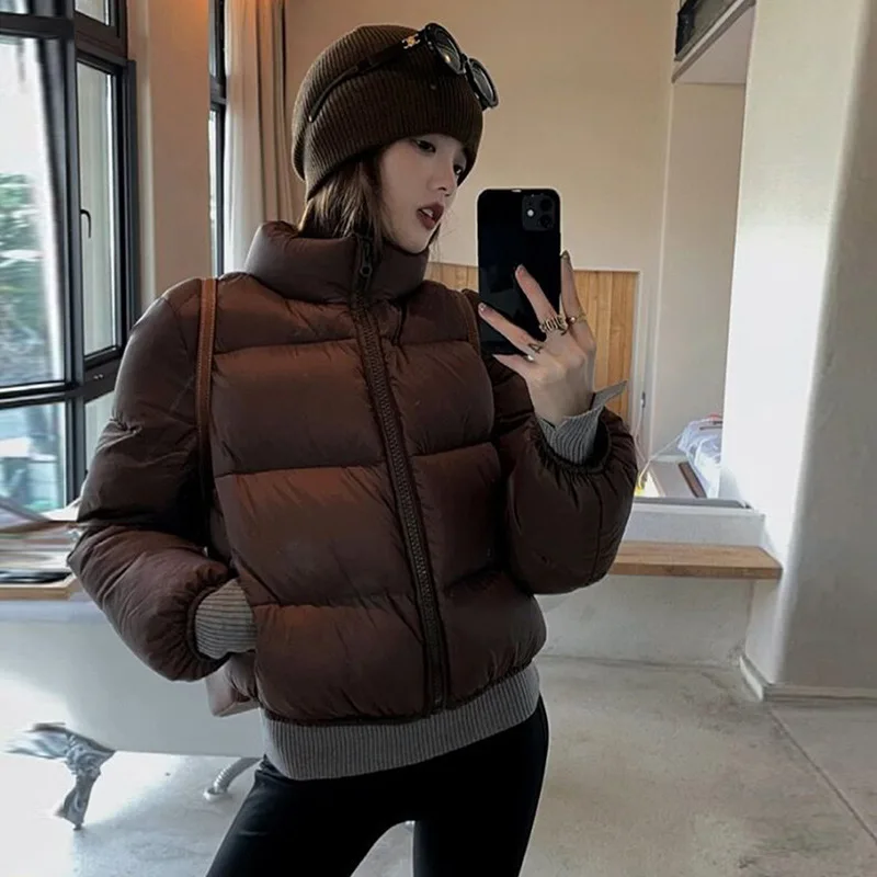 American JxShort Down Jacket for Women, Optics, Cotton Jacket, Stand Up Collar, Small, Recommandé, Winter Fashion, New