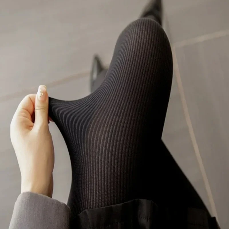 Knit Tights Ribbed Pantyhose Women Lace Sexy Black See-Through Stockings Soft Striped Skinny Leggings Fashion Ladies Pantyhoses