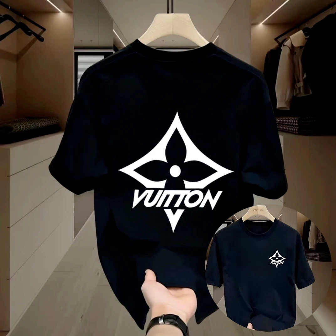 

Printed Spring and Autumn L Family Trend Pattern Cotton Men and Women's Undershirt Round Neck Short-sleeved T-shirt Lovers