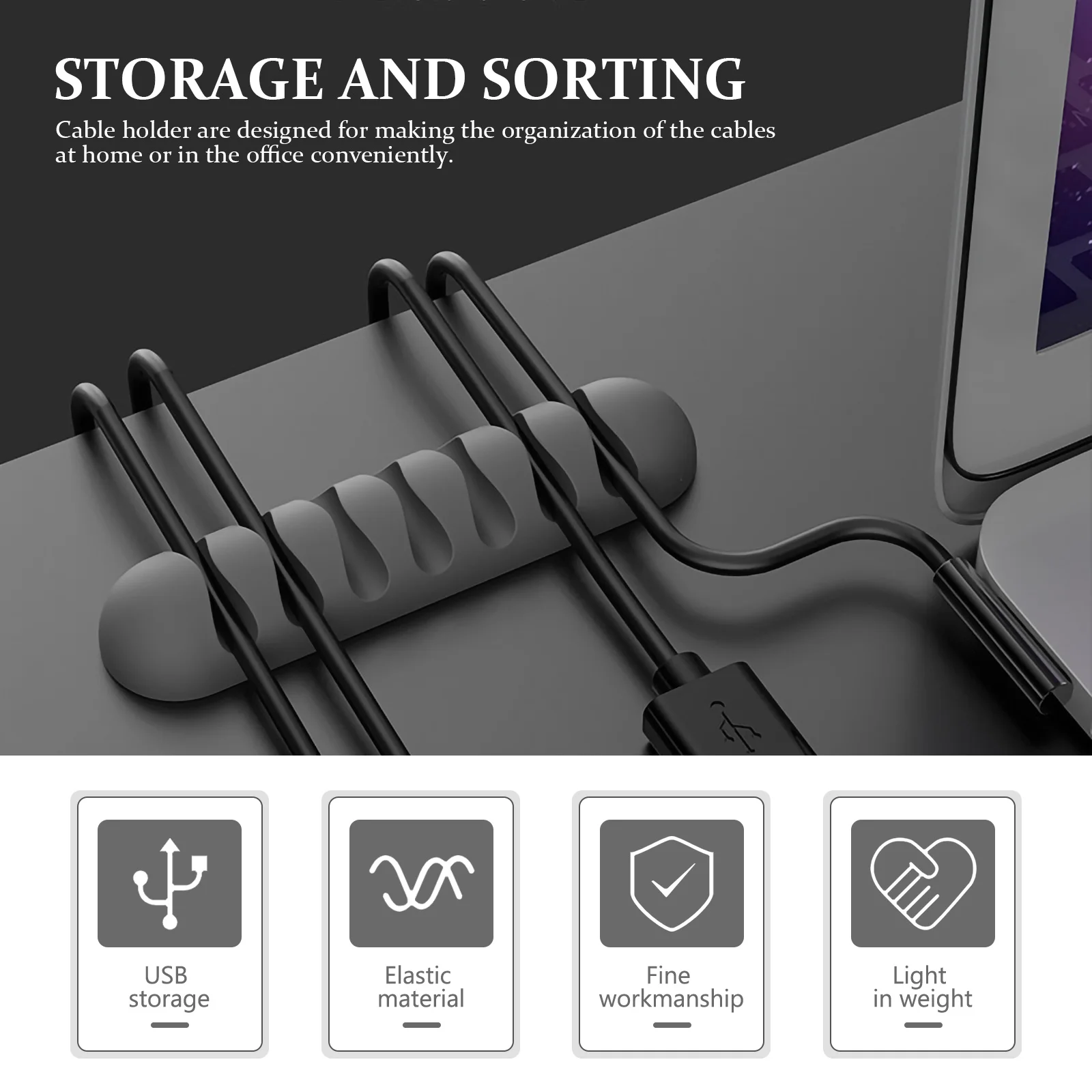 

4 Pcs Wire Adhesive Cable Management Clips Wires Organizer for Desk Cord Black Desktop Holder