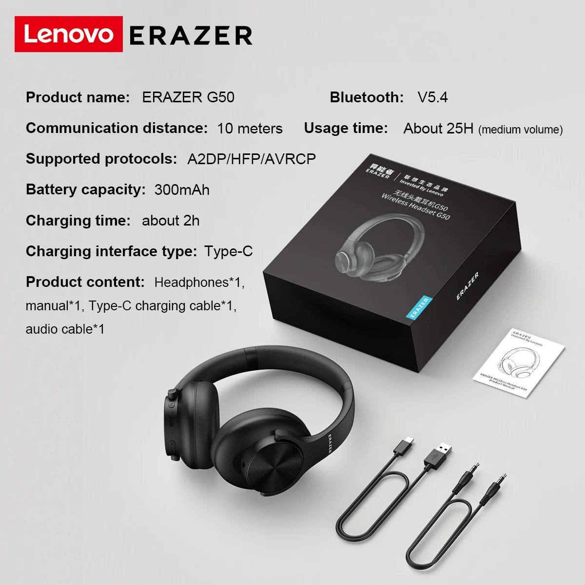 Lenovo ERAZER G50 auricolare Bluetooth 5.4 cuffie sportive controllo pulsante cuffie pieghevoli con cinturino al collo batteria a lunga durata