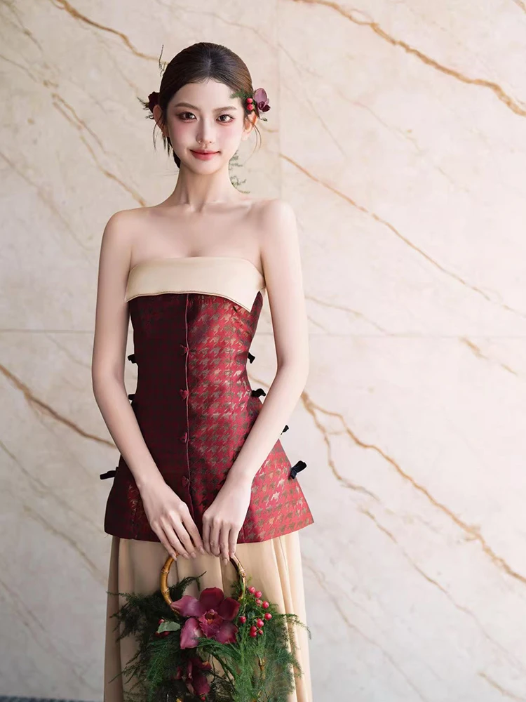 

Новинка 2025: Элегантное свадебное платье для невесты, высококачественный костюм для церемонии, китайская свадебная одежда для невесты