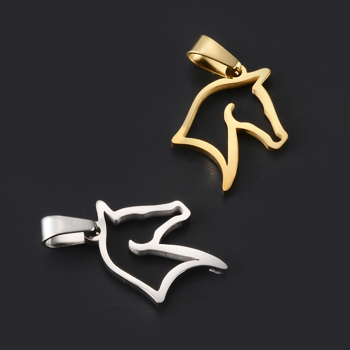 6Pcs Wholesale Horse Head Charm Tag Jewelry Stainless Steel Necklace Pendant High Polished Jewelry