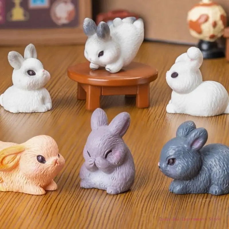 Mini Easter Rabbit Figurines Set of 10 Miniature Animal Statues for Creative Decorations and Potted Plant C7AC