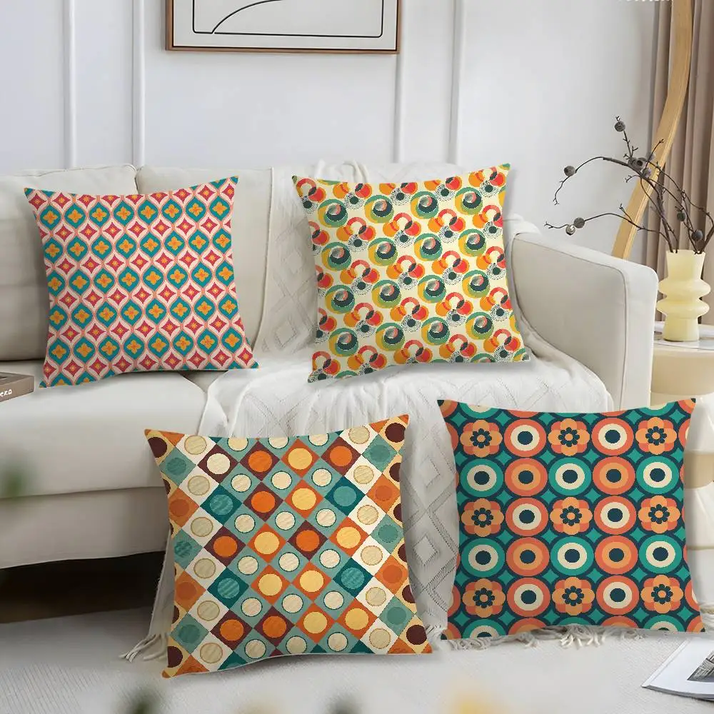 Art Nouveau Design Geometrischer Kissenbezug, kurzer Plüschdruck, Kissenbezug, quadratisch, Dekokissenbezüge, Sofa, Heimdekoration