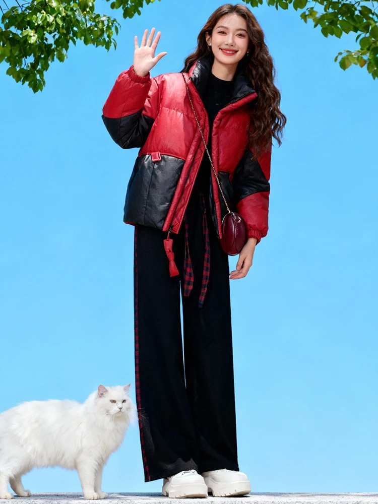 Thiened Fce Warm ort Jaet Damen Faion Winter High-End Color Stehkragen Daunenmantel aus Baumwolle All-Match Street...