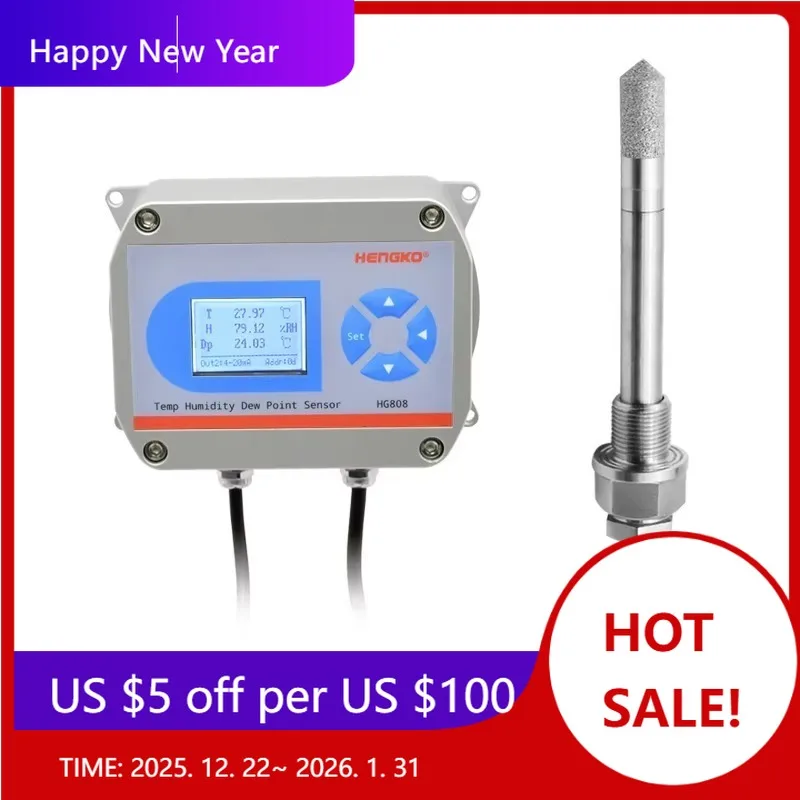 

【Factory】HG808 T 200℃ SS Probe Humidity Temperature Sensor Transmitter Rs485 0-5V 0-10V 4-20mA For Compressed Air