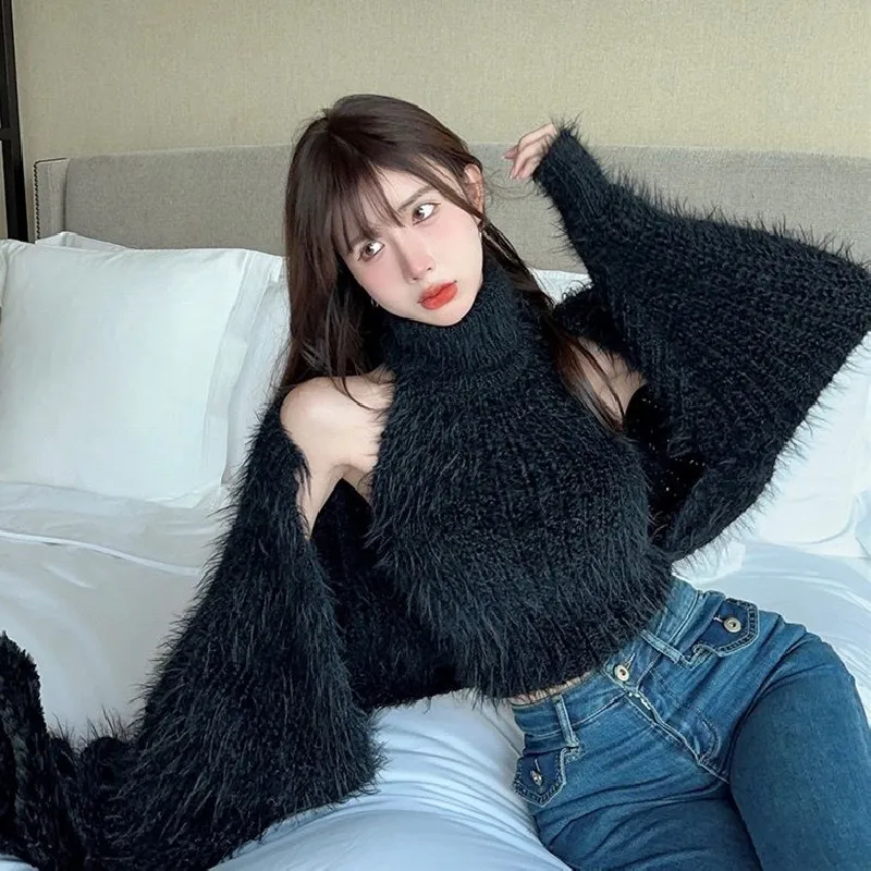 Korean style Long-sleeved Cardigans Vest Femme Autumn New Womens Loose Casual Capes Sweater Solid Knitwears Tops Two-Piece Set