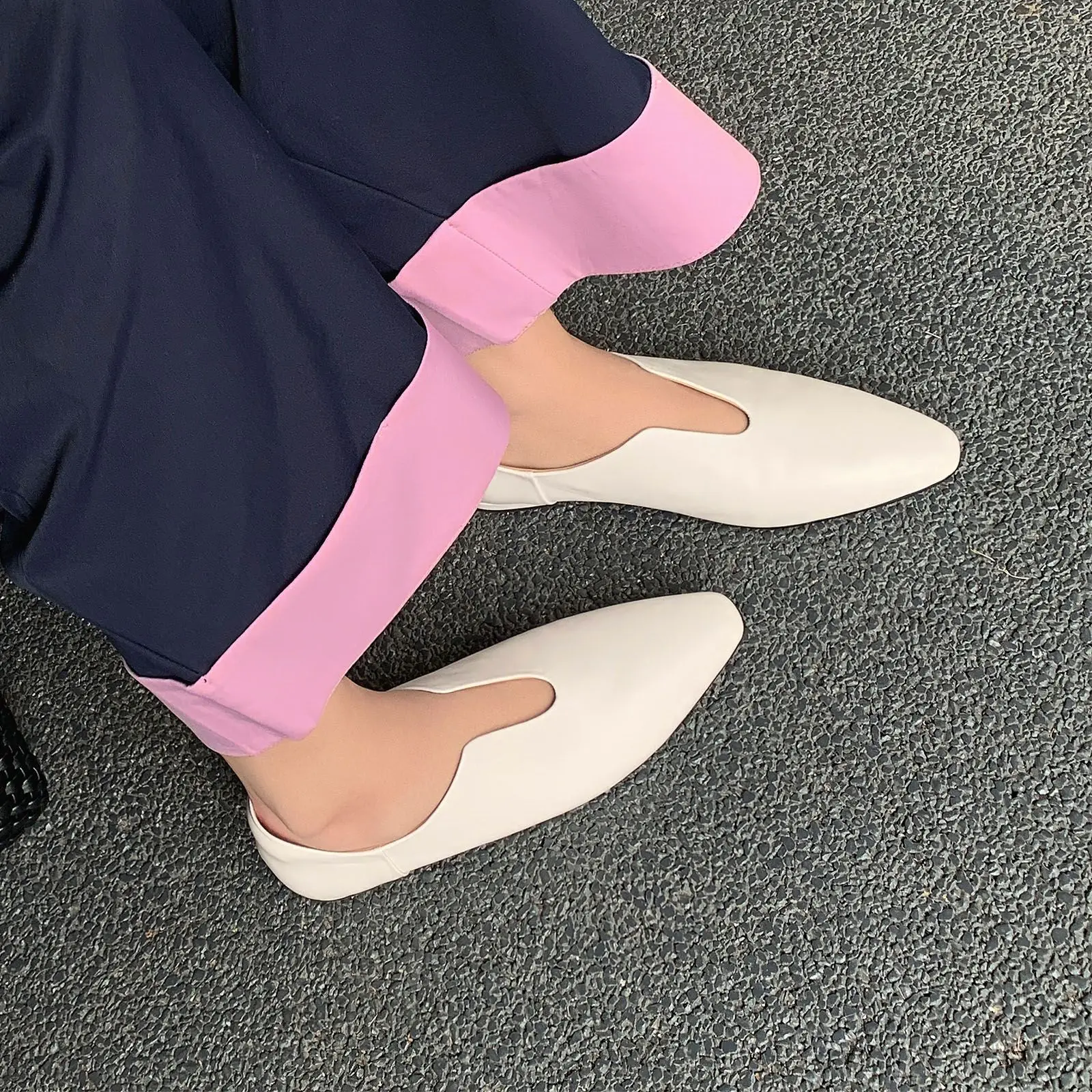 Arden Furtado Spring creamy white Cowhide shoes square toe Pull-on Flats Lazy shoe large size Women's shoes Commuter shoes