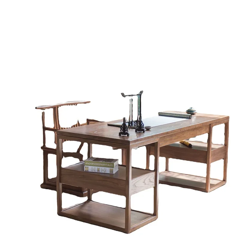 

New Chinese-style all-solid wood calligraphy table, painting table, black walnut furniture, simple table, writing desk, large