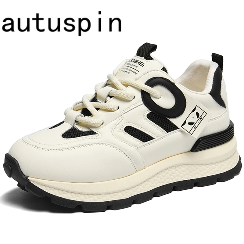 

AUTUSPIN 4.5cm Platforms Fashion Genuine Leather Sneakers Women's Summer Lace Up Sport Shoes Woman Spring Summer Outdoor Popular