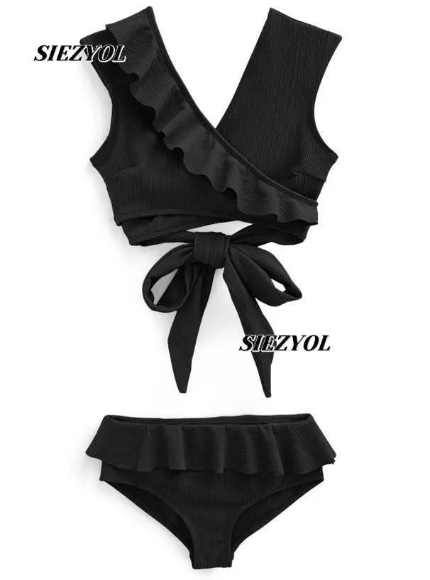 Summer New Japanese Style Sweet Girls Ruffle Edge Bikini Swimsuit Bathing Set Cute V-neck Halter Bow Strap Split Swimwear