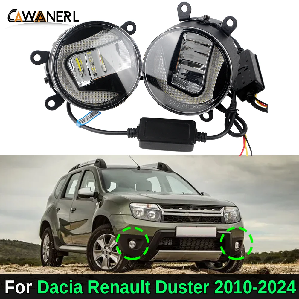 2IN1 Car Canbus LED Fog Light with DRL Design For Dacia Renault Duster 2010-2024 30W Aluminum Fog Daytime Running Lamp 2 Pieces