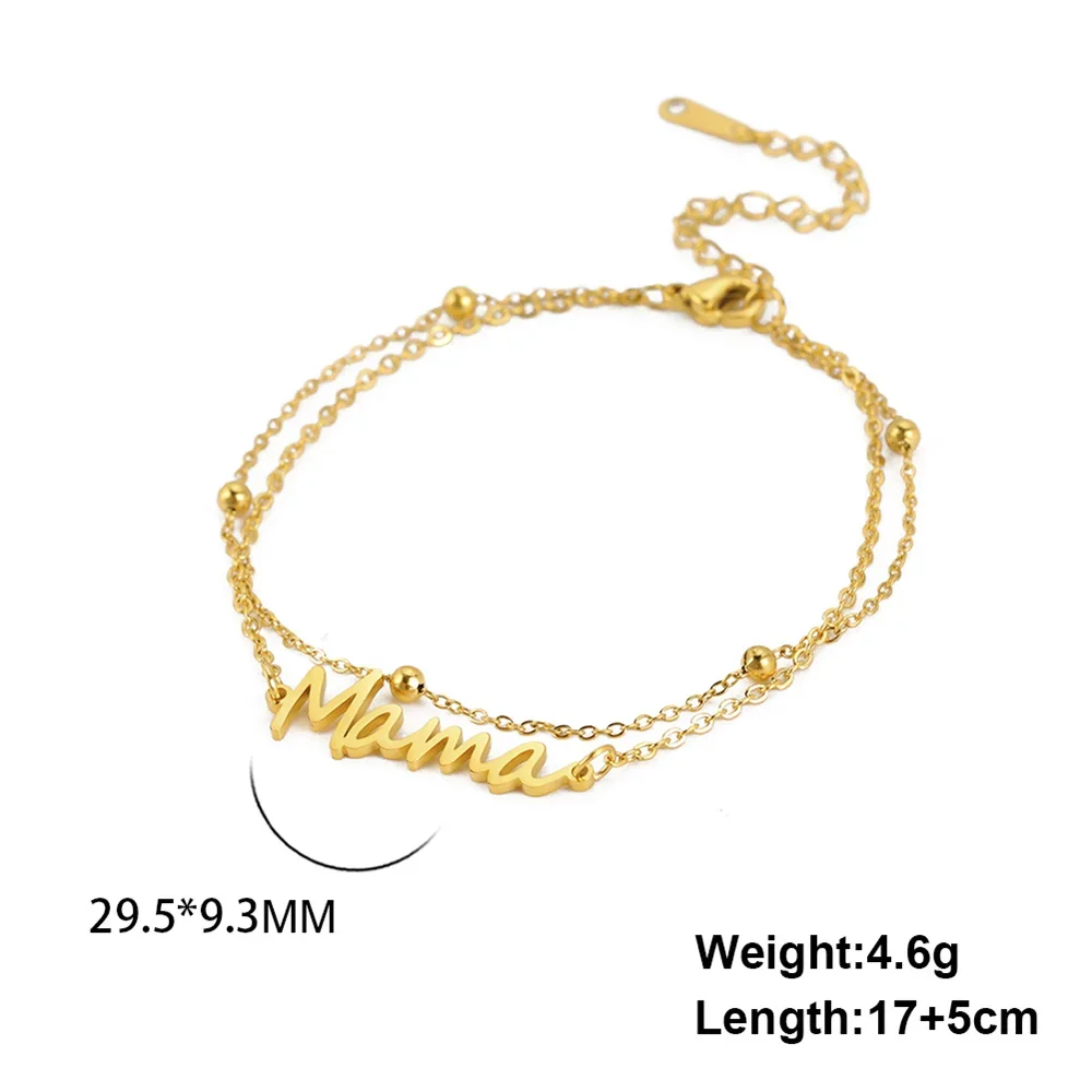 Lemegeton Stainless Steel Mama Bracelet For Women Mom Nameplate Letter Charm Bracelet Multi-layer Bead Chain Jewelry Mom Gifts