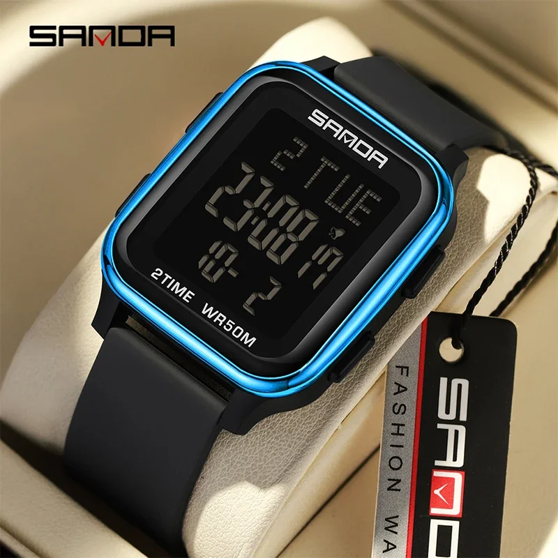 

SANDA Top Brand Waterproof LED Digital Mens Sport Countdown Electronic Wristwatches For Men Military Double Time Clock 2024