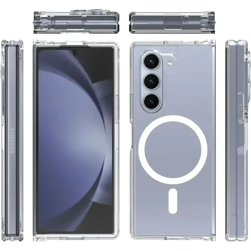 Luxury Simple Magnetic Wireless Charging Phone Case For Samsung Z Fold 7 6 Non-yellowing Transparent Shockproof Protection Cover