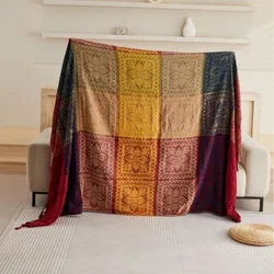 Large Boho Plaid Blanket Chenille Throw Jacquard Gaint Couch Sofa Cover Romantic Bohemian Plaid Tassels Decorative Chair Blanket