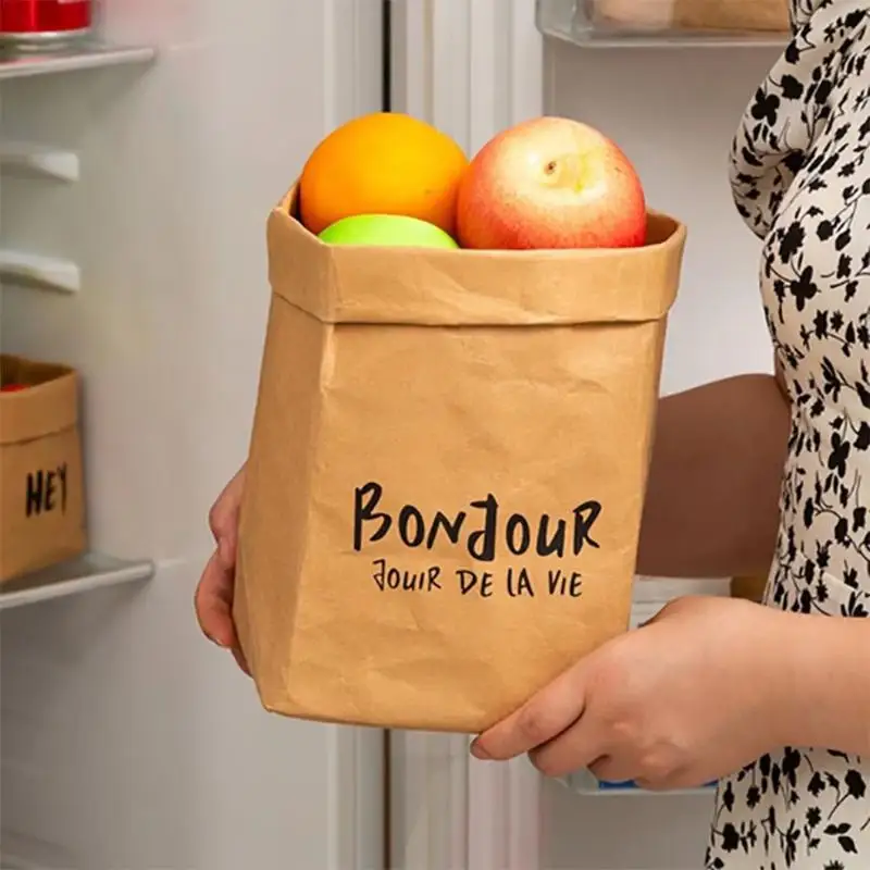 Simple Reusable Kraft Paper Bag Waterproof Thickened Square Packaging Bag Large Capacity Washable Storage Bag Home