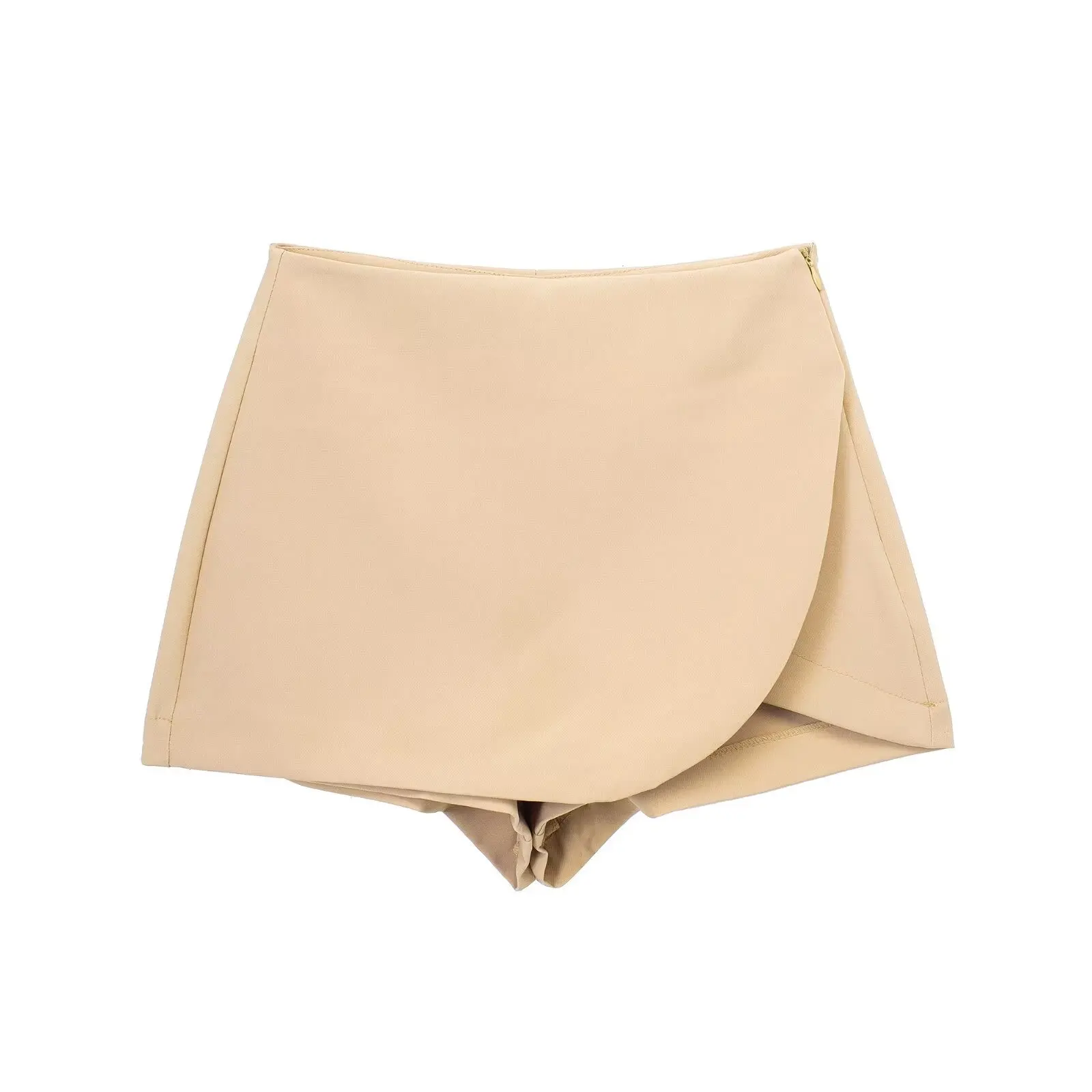 

Women's Retro High-Waisted Solid Color Skort With Side Zipper - Fashionable Chic Shorts For Ladies