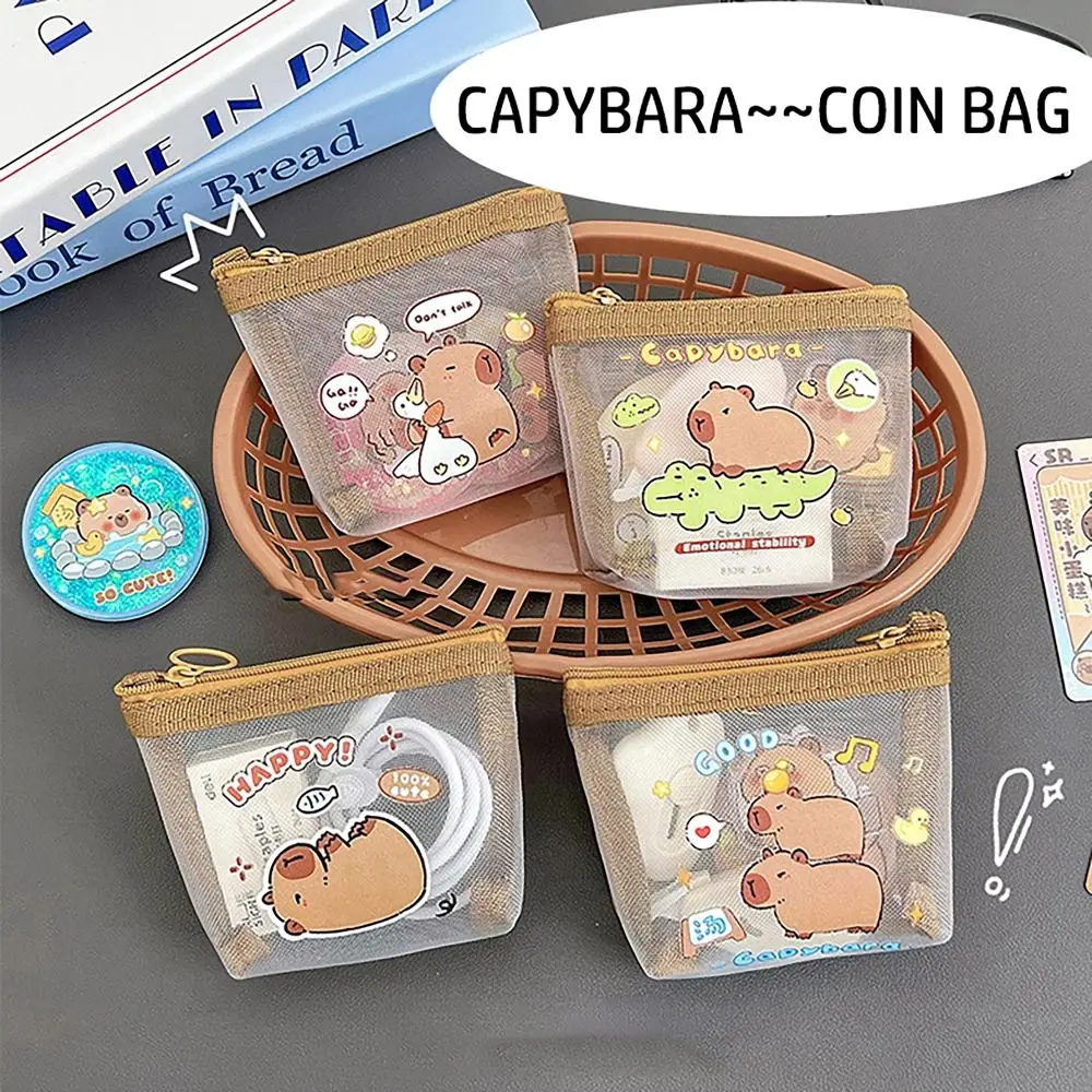 Cute Capybara Rabbit Panda Coin Wallet Mesh Cartoon Anime Mini Wallet Key Card Lipstick Holder for Student Girls