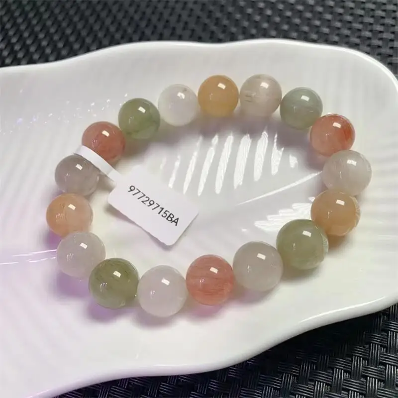 

12.6MM Natural Colored Rabbit Hair Quartz Bracelet Healing Visuddhi Chakra Stress Relief Reiki Yoga Energy Gift 1PCS