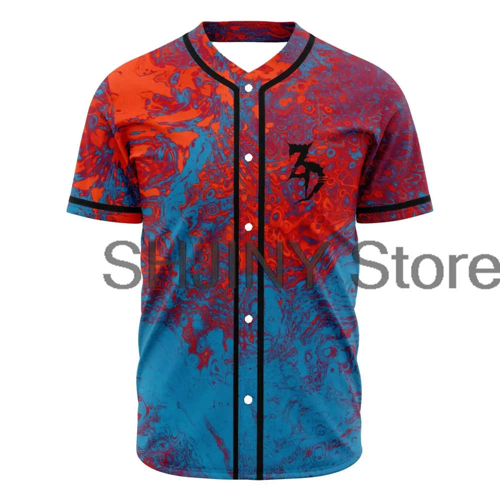 Zeds Dead Oil Slick Baseball Jersey Tops V-Neck Short Sleeve Button-up Shirts Women Men Streetwear Fashion Clothes