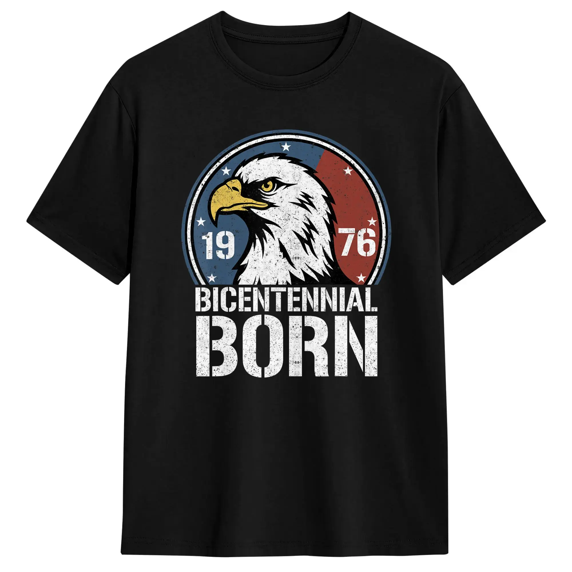 Casual T Shirt Summer 1976 Bicentennial Born 50th Birthday Eagle American Flag Novelty T-Shirts  100 Cotton Tee Shirt Wholesale