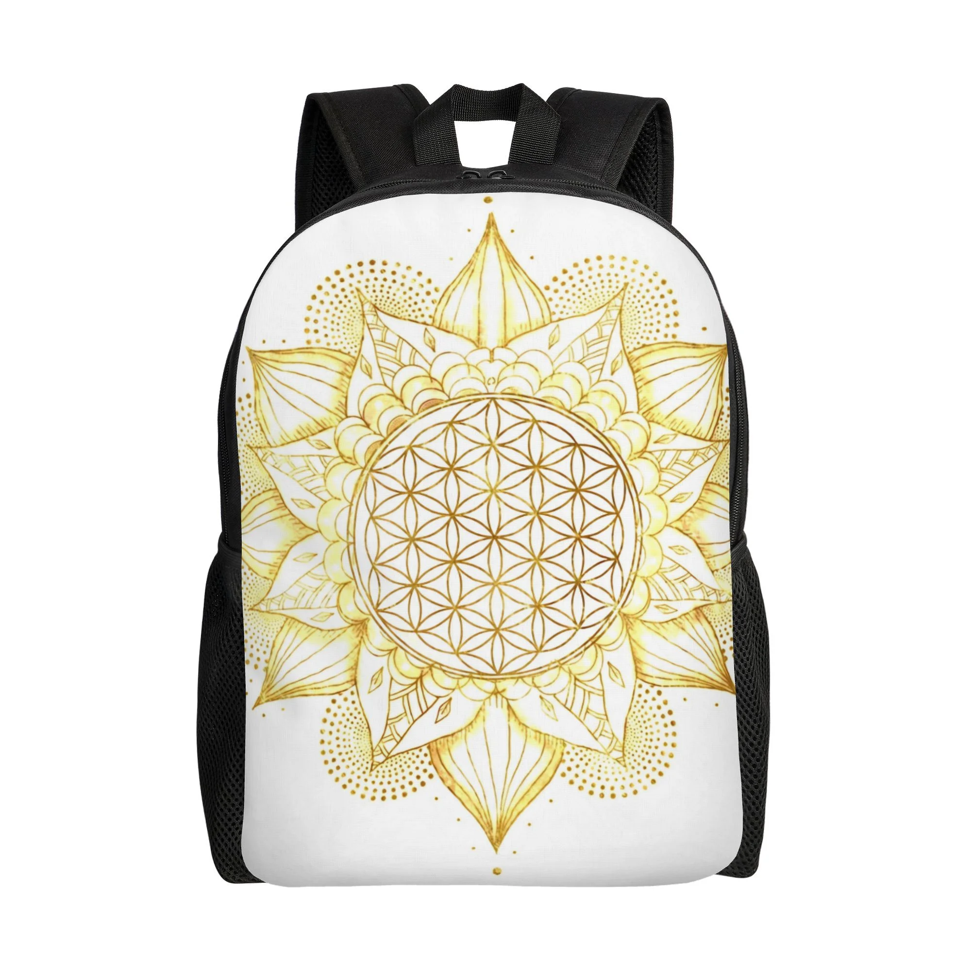 

Мужской простой рюкзак с мандалой «Цветок жизни» — конструкция с одним отделением для путешествий, учебы и медитации.