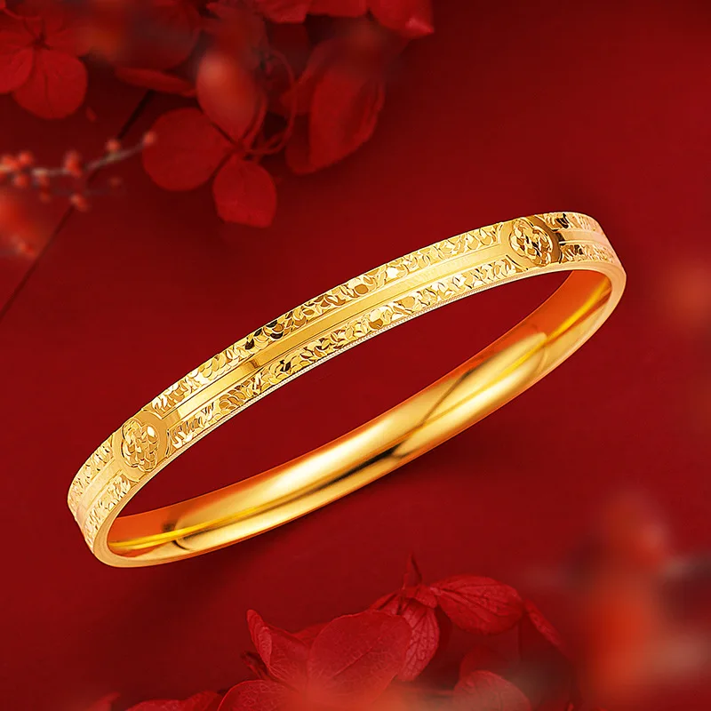 

Luxury 24K 9999 Pure Gold real gold Women's High-end Sense Lucky Grass Crushed Ice Bracelet Closed Mouth Straight Ring Bracelet