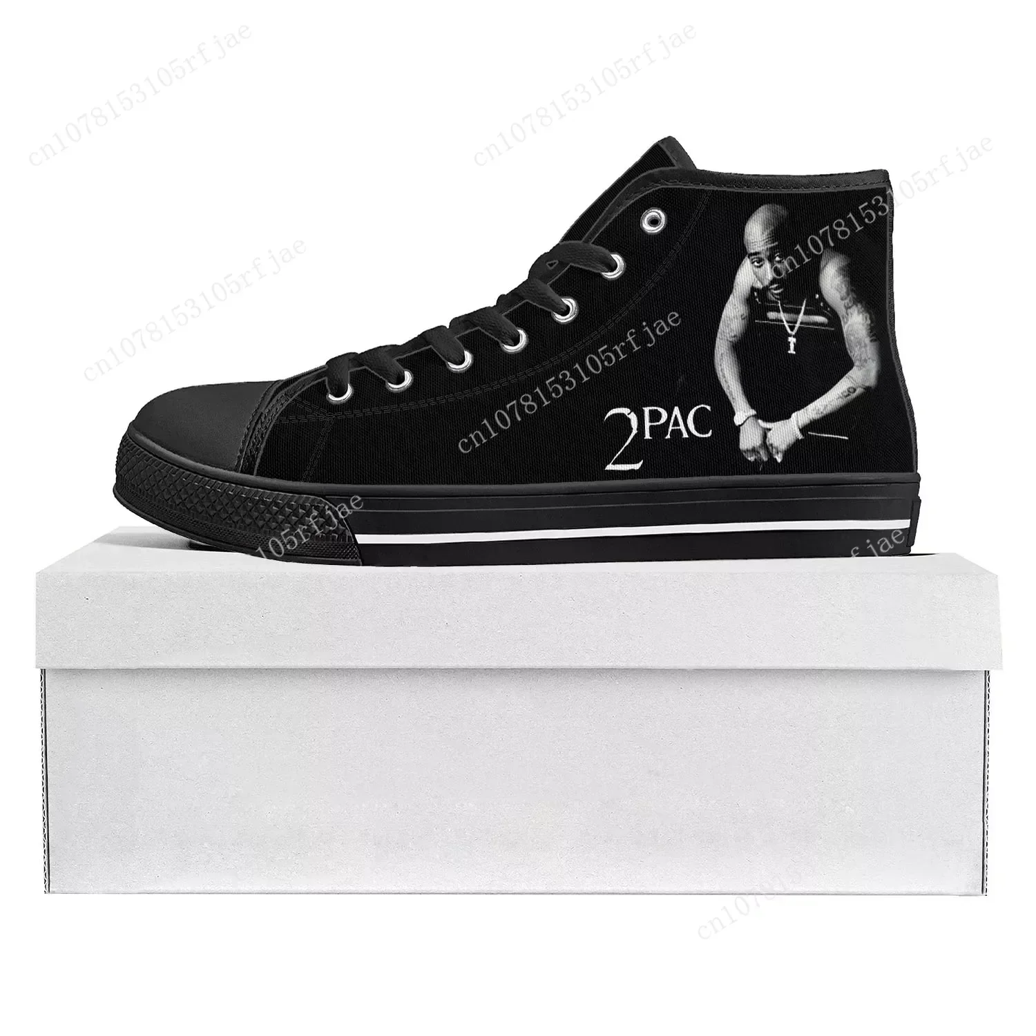 2Pac Hip Hop Rapper Tupac Pop Zapatillas altas de alta calidad para hombre, mujer, adolescente, zapatillas de lona, par de zapatos, zapato personalizado negro