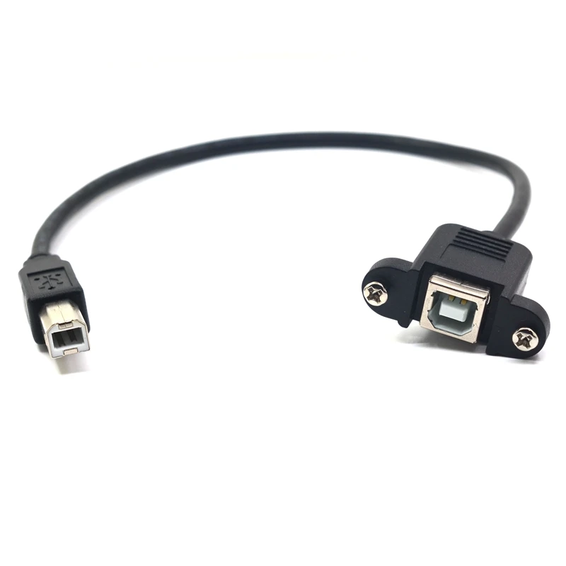1FT 30CM USB 2.0 Type B Male to Female M/F Right Angle Extension Data Cable Panel Mount For Printer Cable with Screw Hole