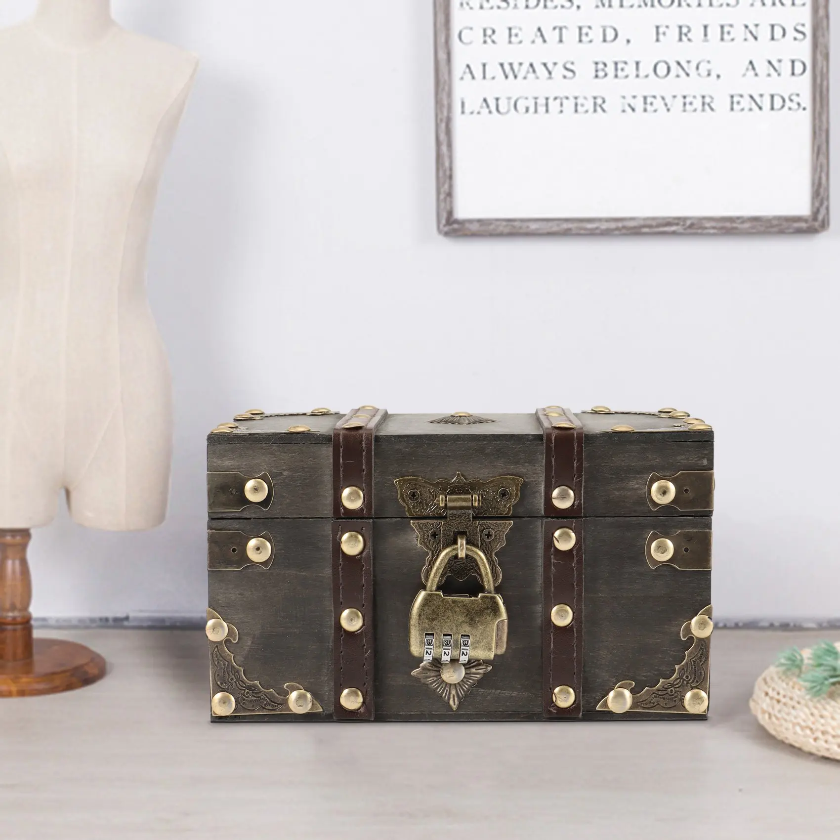 ABFN-caja de almacenamiento de madera Retro de estilo europeo, caja de almacenamiento para el hogar, decoración de caja de madera, accesorio de Escape de habitación