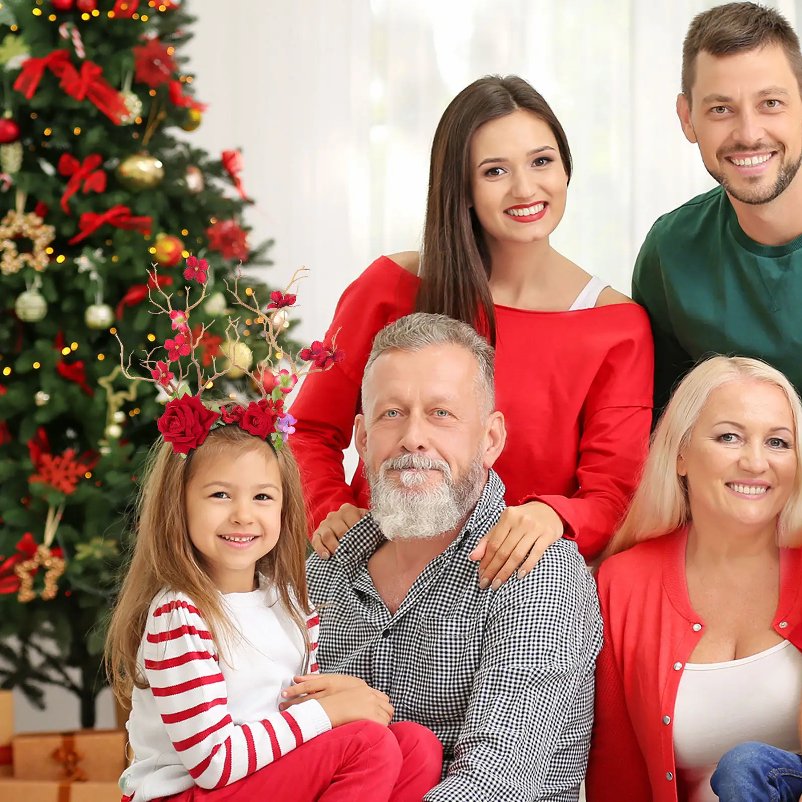 

1 шт. повязка для волос в виде оленьих рогов с цветами, праздничный головной убор, реквизит для карнавала, декор для фотосессии, легкий и удобный, для взрослых