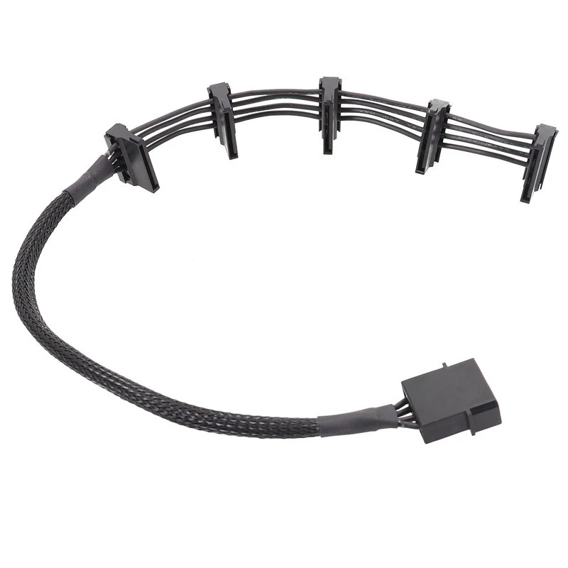 

1PCS High Quality 4Pin IDE Molex 1 to 5 SATA Power Splitter Cable 18AWG Black 40cm Durable PC Server HDD SSD Power Adapter Cable