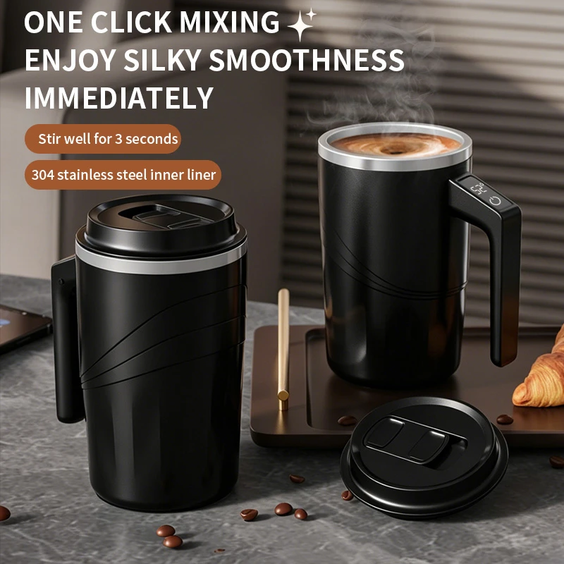 Fully Automatic Magnetic Stirring Coffee Cup Large Capacity 304 Stainless Steel IP67 Waterproof Home Food-Safe Self Mixing Mug