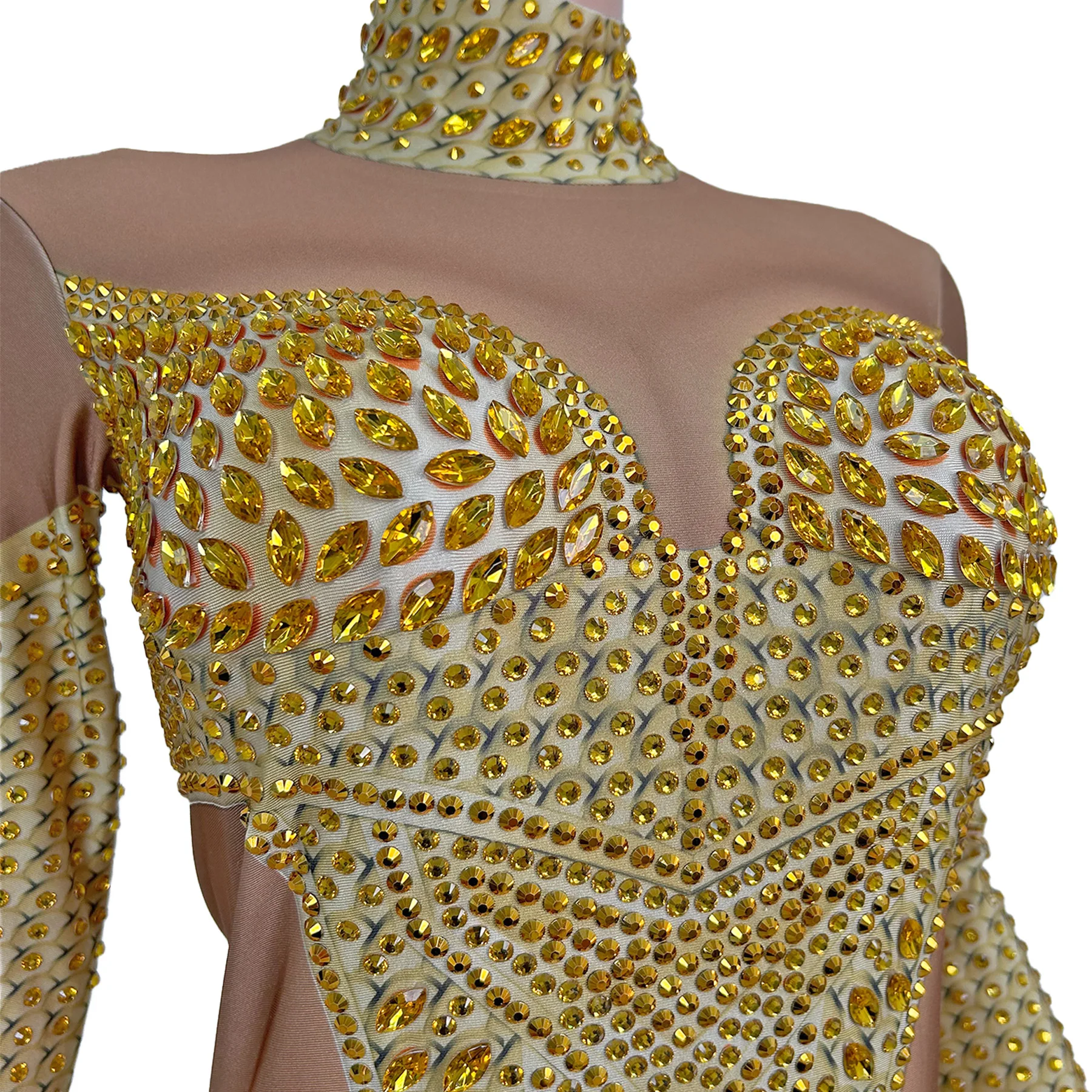 Shengdoushi Sprankelende Gouden Strass Jumpsuit Hoge Elasticiteit Strakke Broek Bar Prestaties Outfit Kerstmis Nieuwjaar Prom Jassen