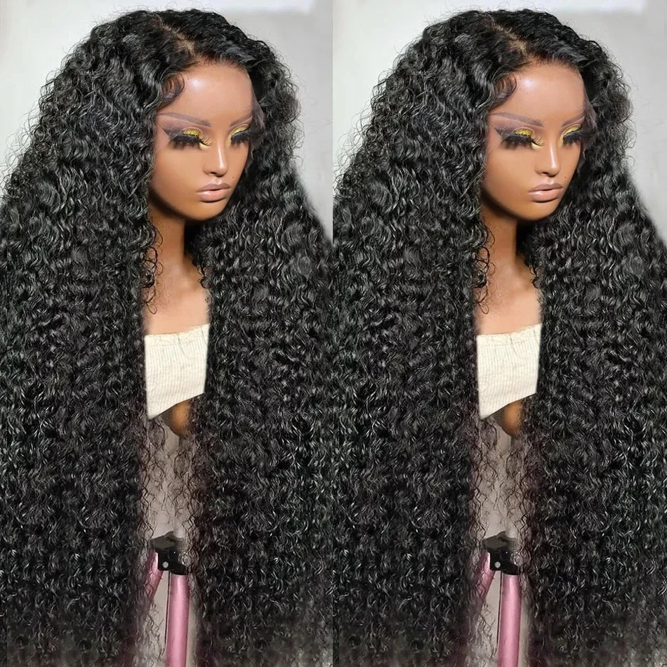 200 250 Density HD 13X6 Transparent Deep Water Wave Curly Human Hair Lace Frontal Wig 30 34 Inch 13X4 Lace Front Human Hair Wigs