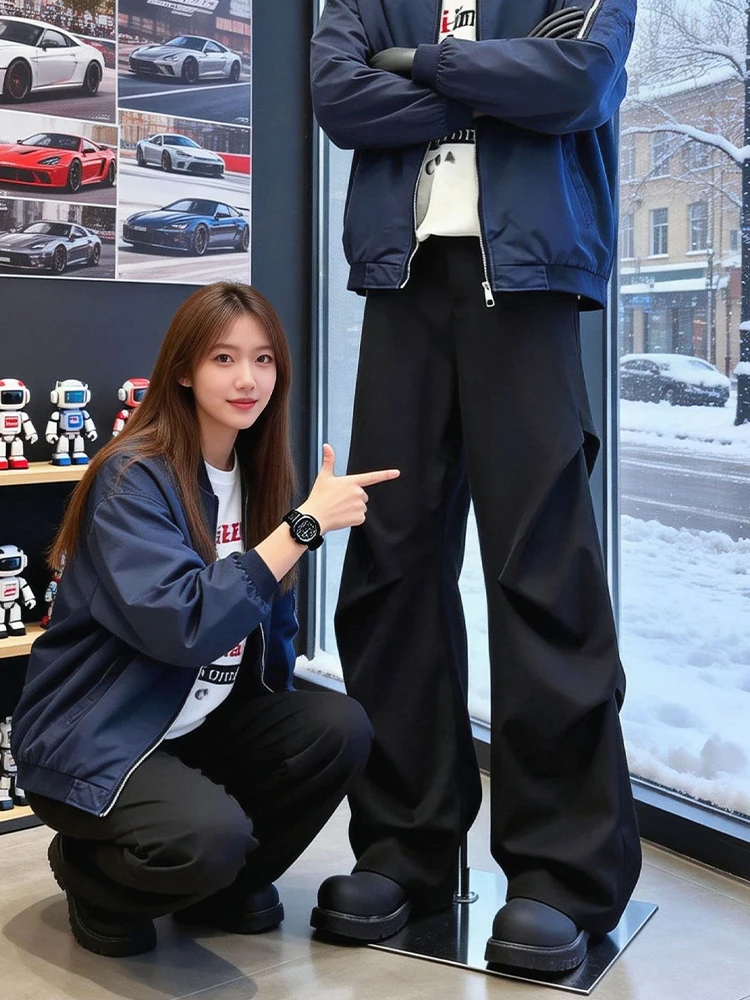 

Cleanfit Men's Spring American Sle Pleated Micro Flared Casual Pants Drapey Straight Leg High Waist Zipper Fly Comfortable