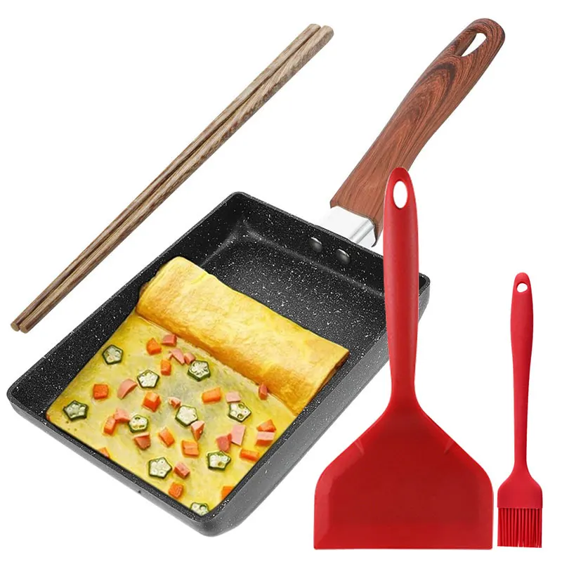 Tamagoyaki Omelet Pan Non-Stick Frying Pot Induction Gas Stove Universal Japanese Egg Pancake Frying Pan With Cooking Utensils