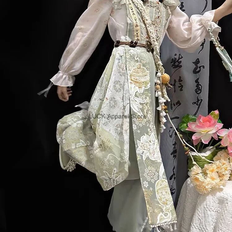 Hua Yue Poetry Han Vêtements pour femmes, lanterne brodée de printemps, pantalon à dos de style chinois, ensemble Hanfu, 152