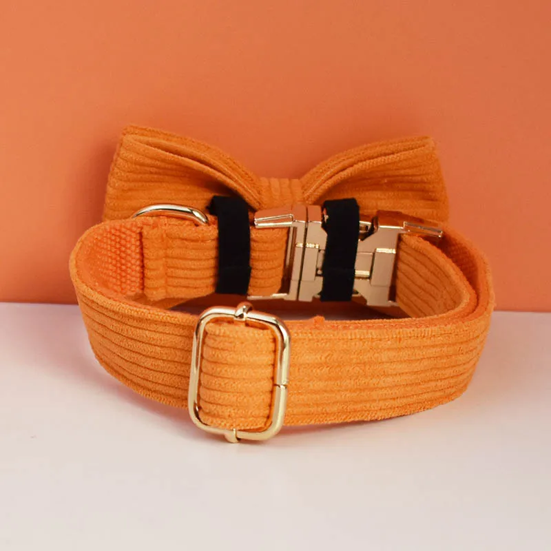 Orange Corduroy Dog Collar And Leash Set For Dogs Custom Engraved Nameplate Pet Supplies Dog Leash Corduroy11