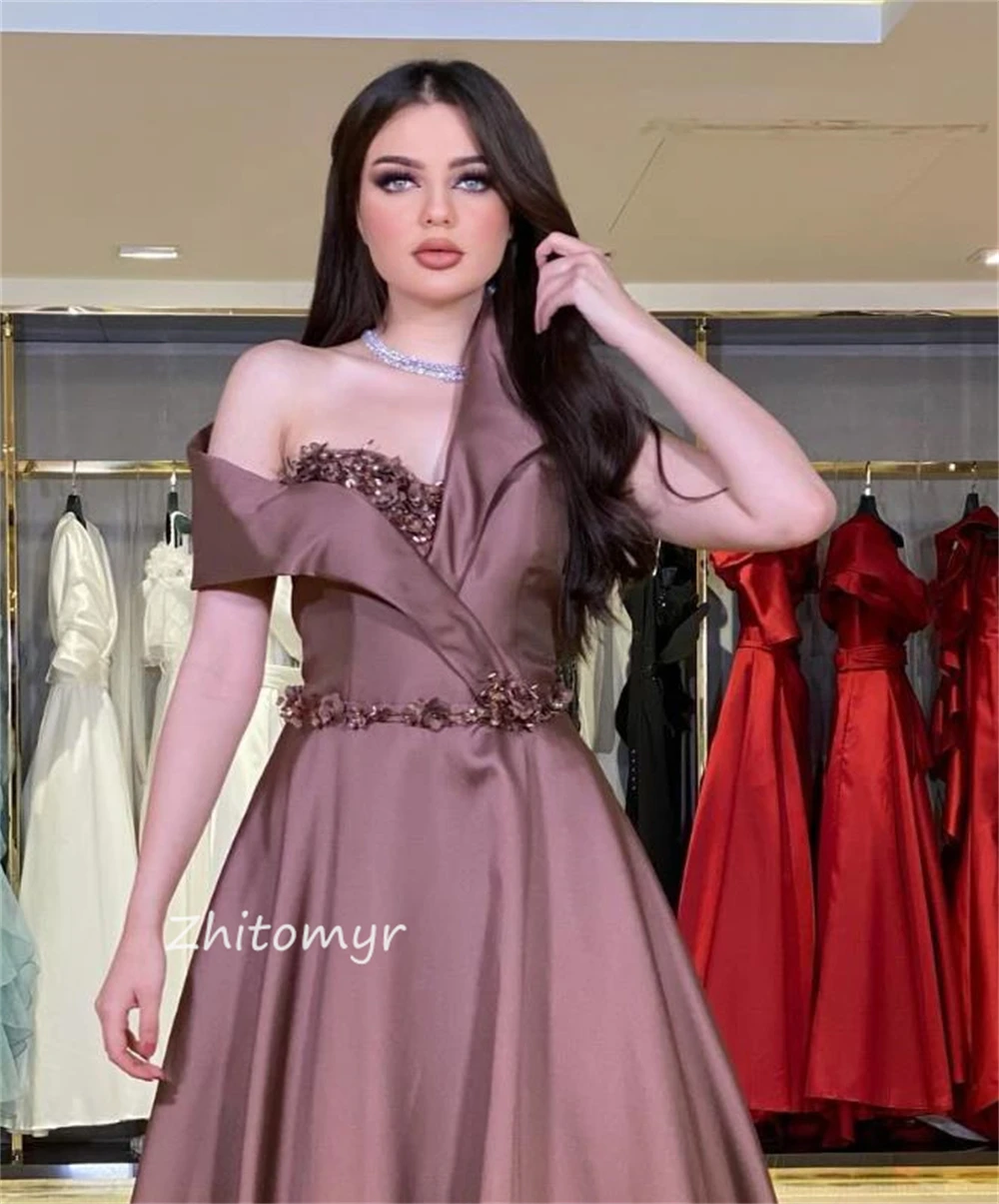 Ball Mesprit Exquisite Fashion Off-the-shoulder  Gown Beading Paillette / Sequins Flower Charmeuse Prom Dresses Saudi Arabia