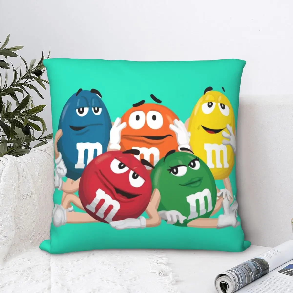 

M And M Character Baby Square Pillowcase Polyester Pillow Cover Velvet Cushion Zip Decorative Comfort Throw Pillow For Home Sofa